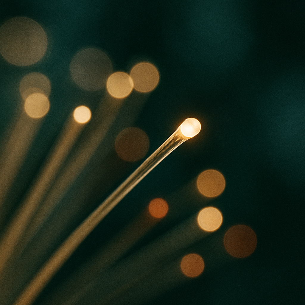 Närbild av glödande fiberkabel